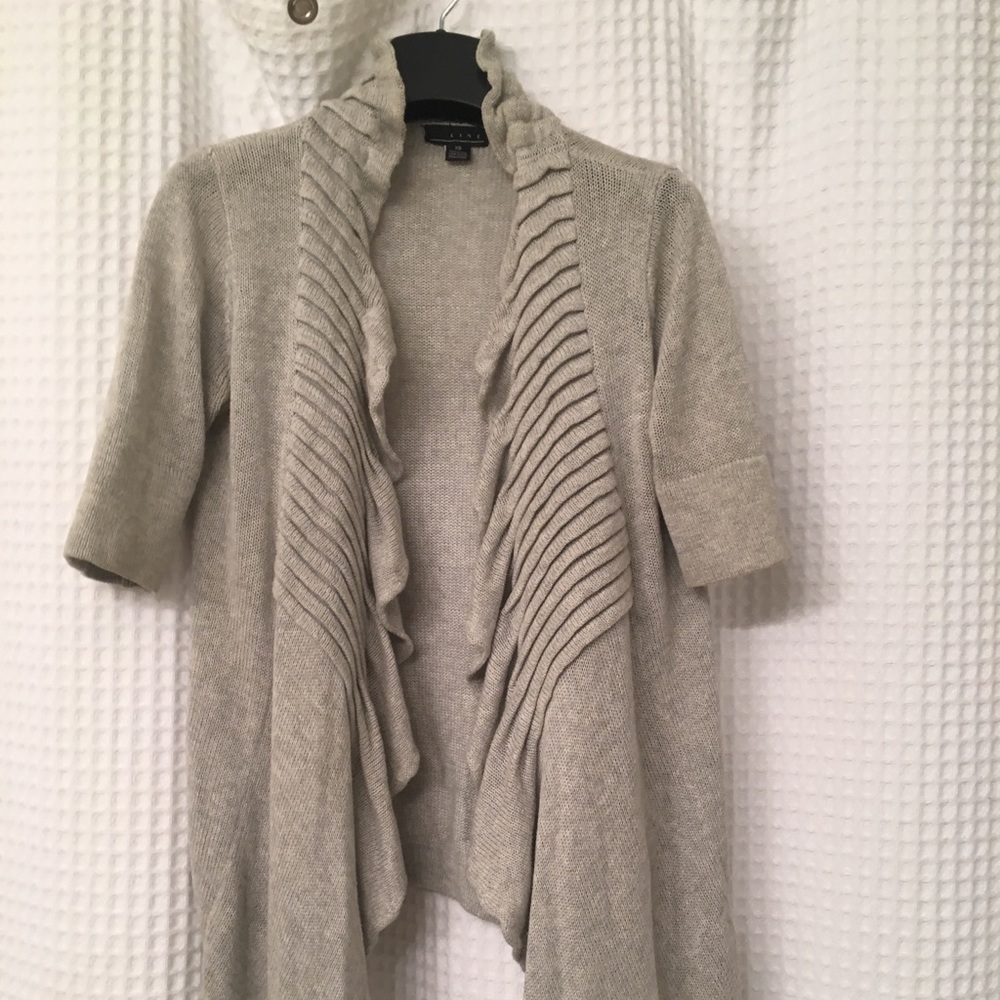 Gray sweater with ruffle front